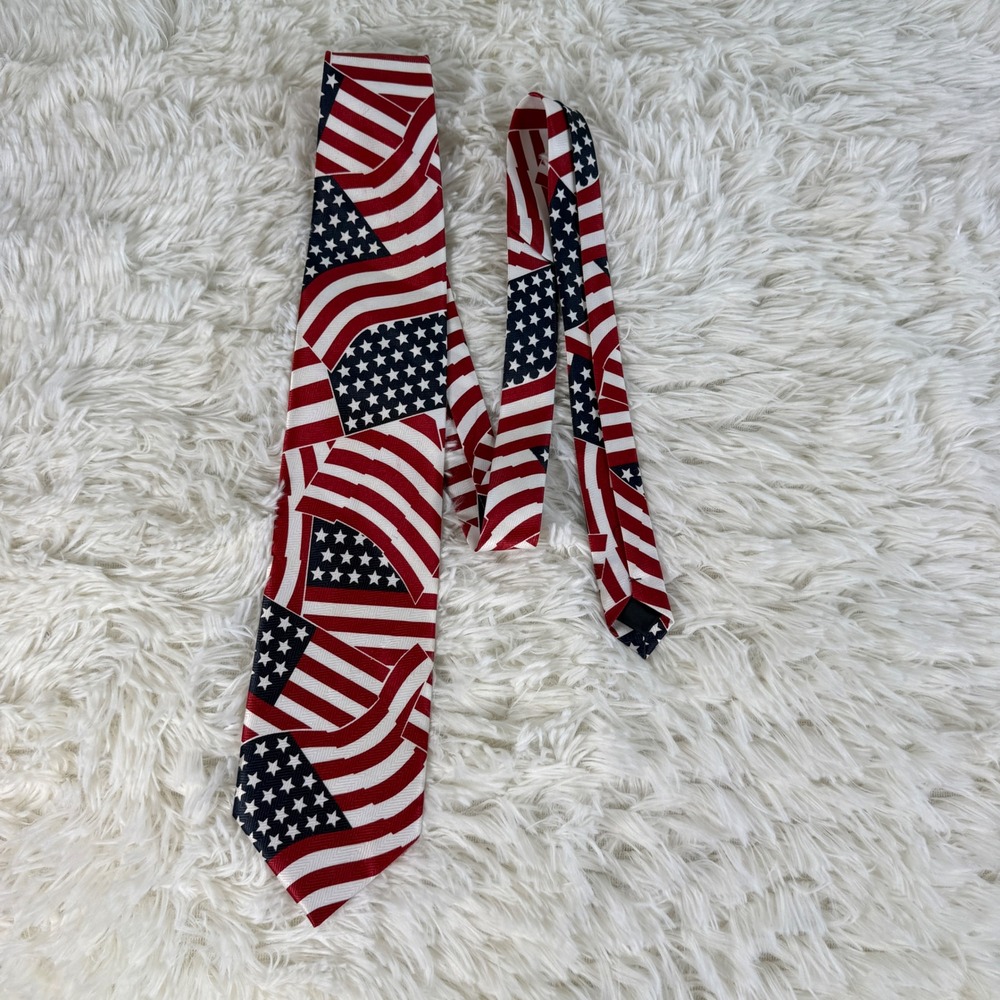 C.J. Andrews‎ Mens American Flag Print Necktie Silk Blend Patriotic Novelty USA